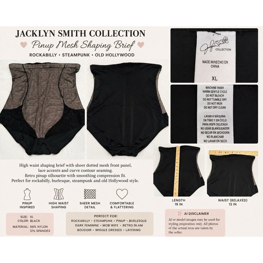 Jacklyn Smith Pinup Mesh Shapewear Brief XL Rockabilly Steampunk Lingerie EUC